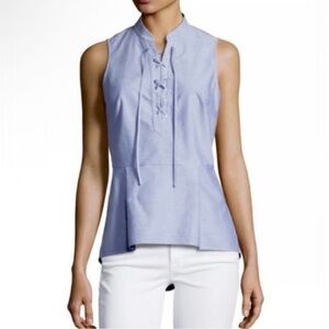 Veronica Beard - Lace-up Oxford Sleeveless Peplum Top - 4